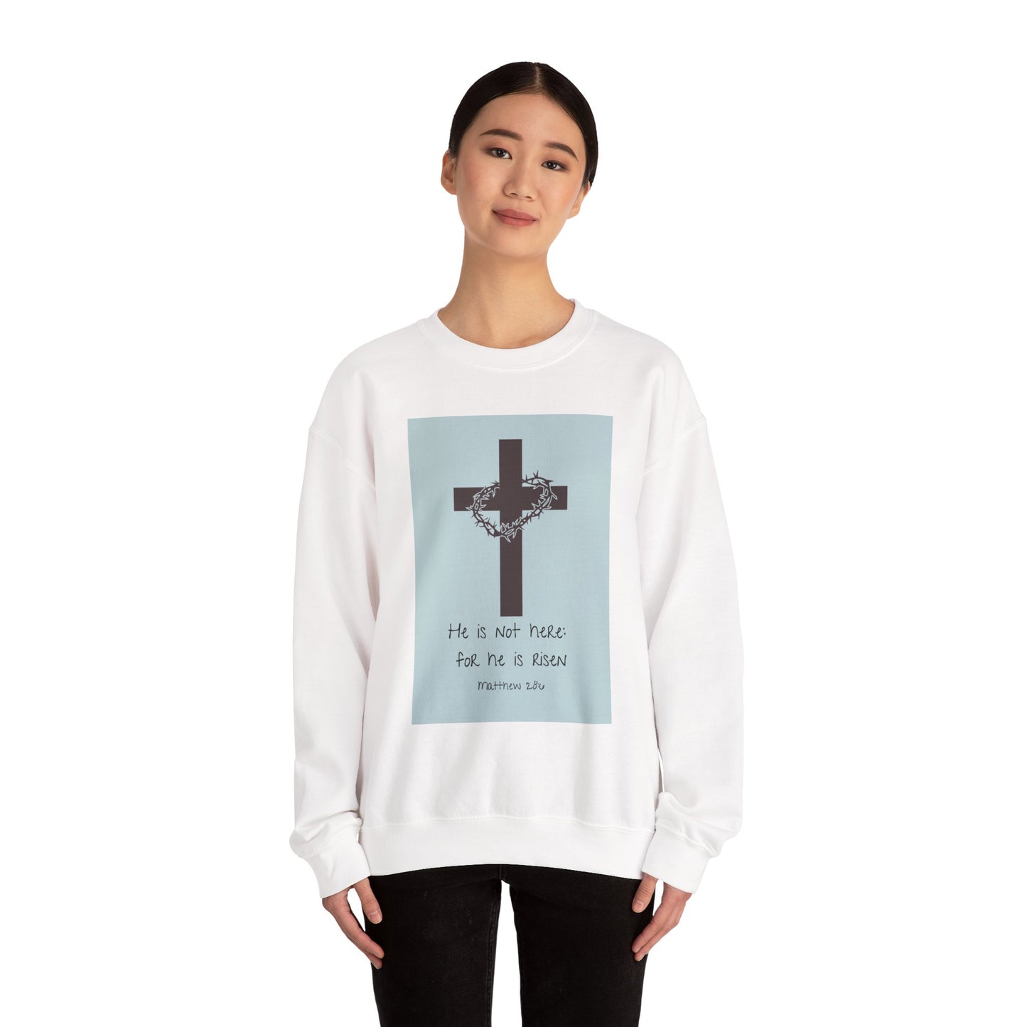 He Is Risen Crewneck Sweatshirt — Christian Cross Easter Pullover
