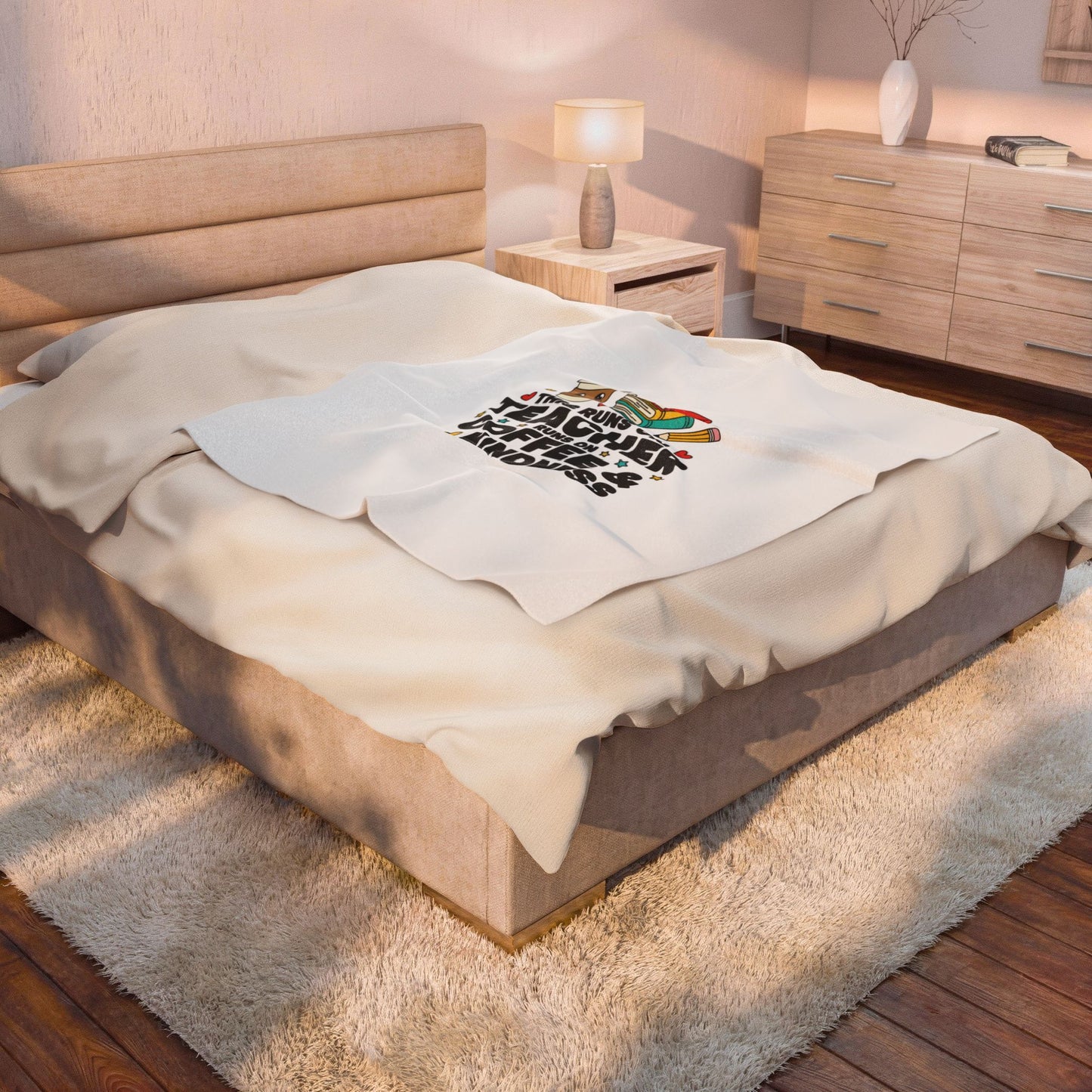 This Runs On Teacher Coffee & Kindness Velveteen Plush Blanket | Teacher Appreciation