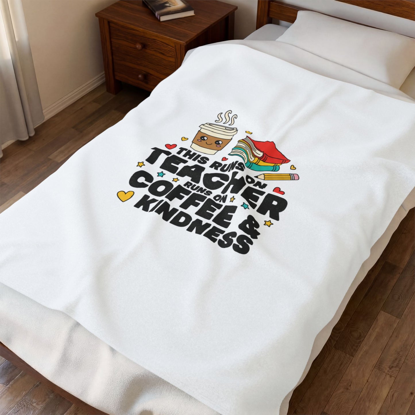 This Runs On Teacher Coffee & Kindness Velveteen Plush Blanket | Teacher Appreciation