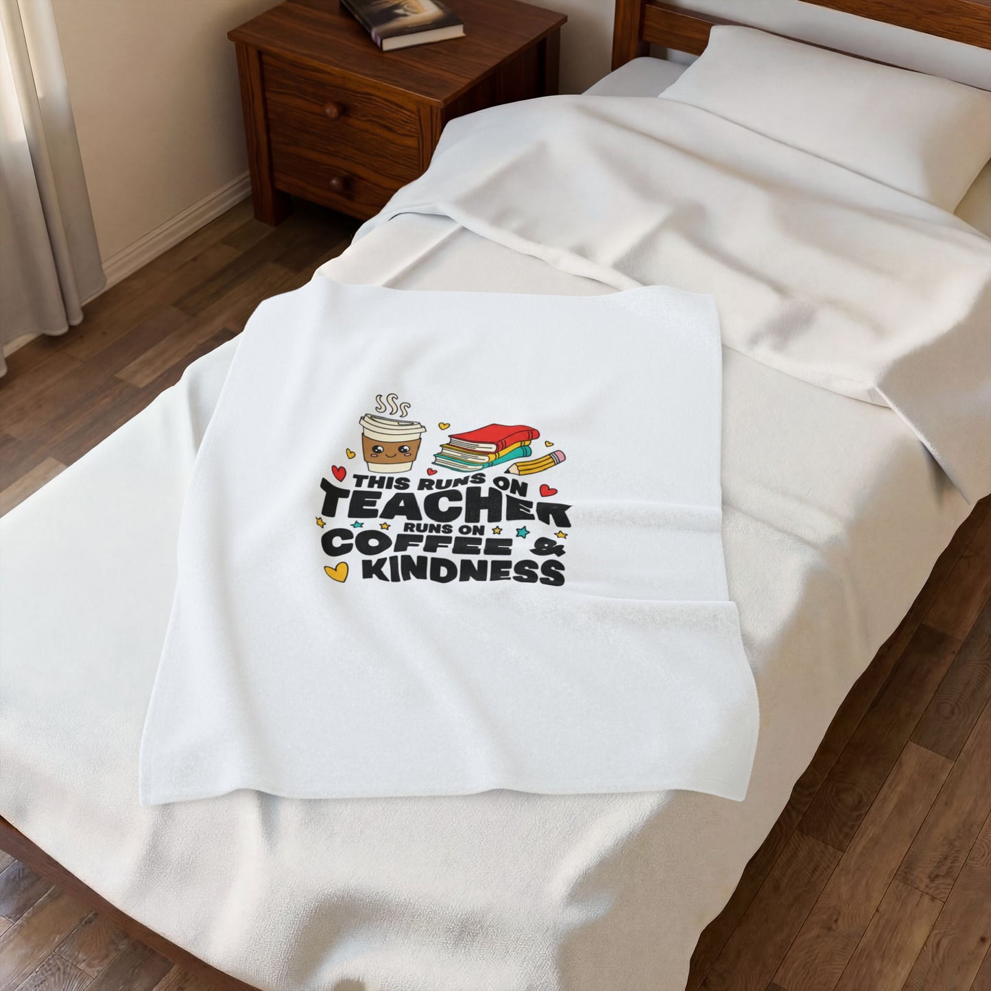 This Runs On Teacher Coffee & Kindness Velveteen Plush Blanket | Teacher Appreciation