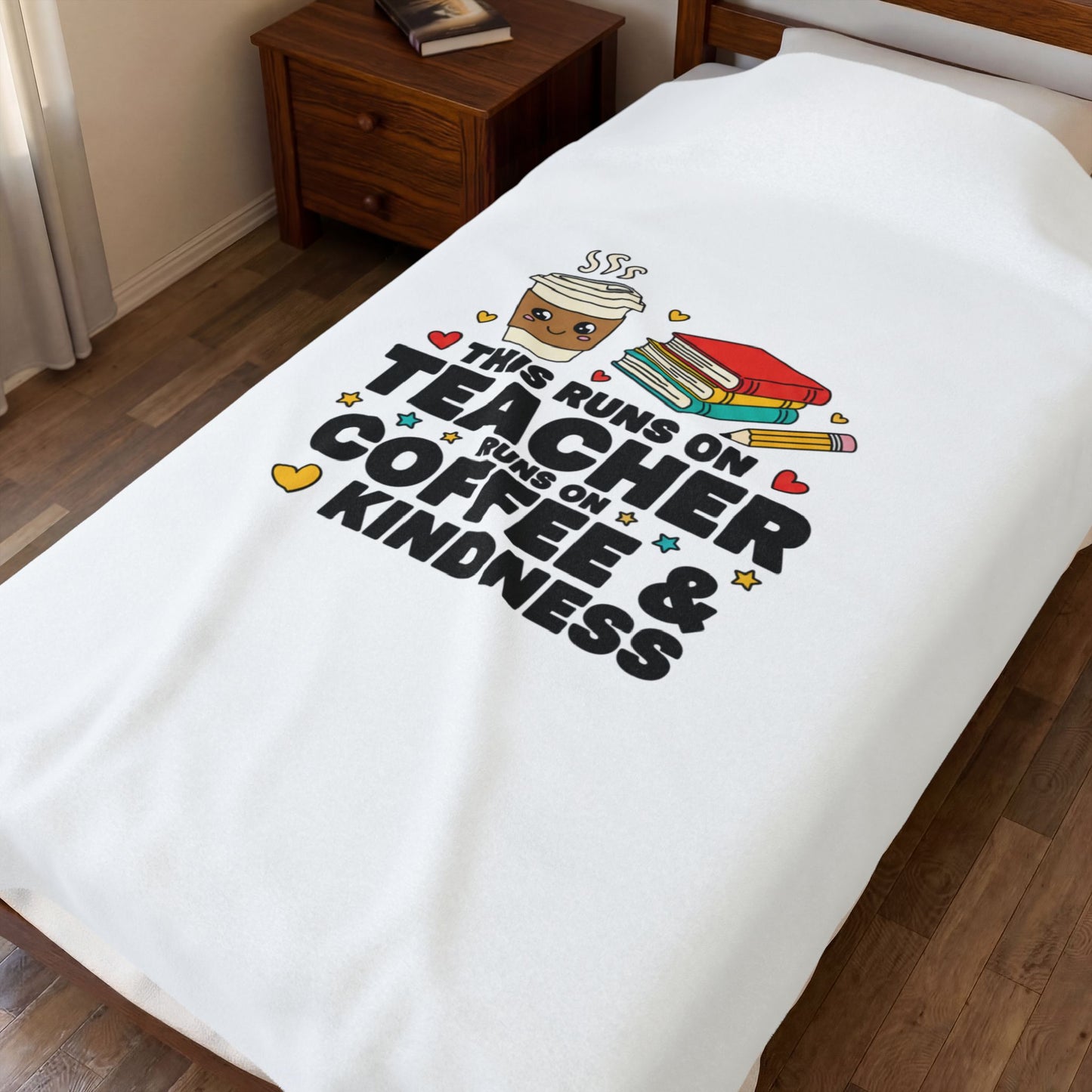 This Runs On Teacher Coffee & Kindness Velveteen Plush Blanket | Teacher Appreciation