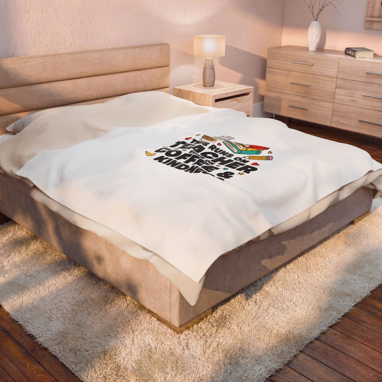 This Runs On Teacher Coffee & Kindness Velveteen Plush Blanket | Teacher Appreciation