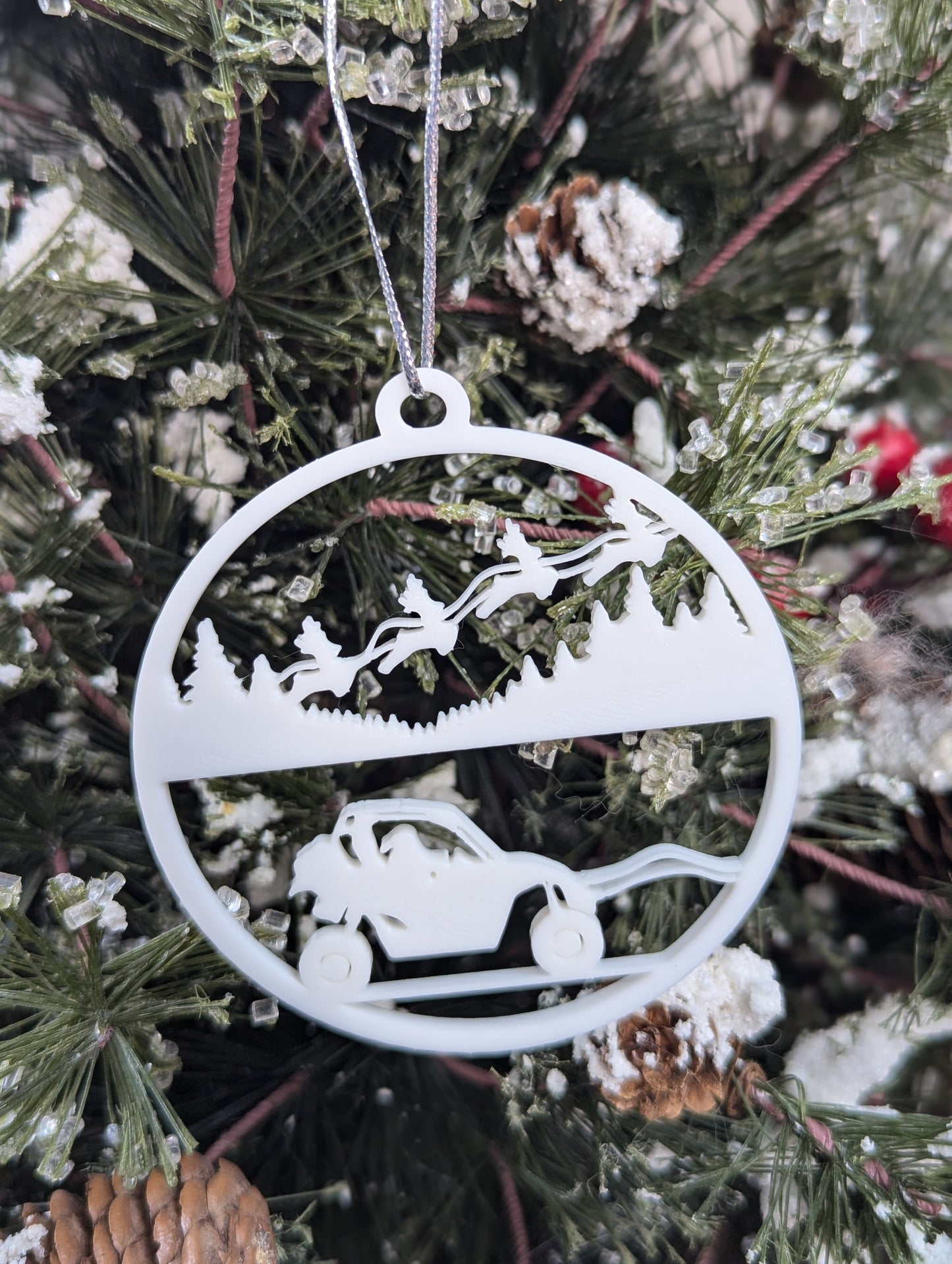 Set of 5 3D Printed Motor Sport Santa Ornaments – Unique Christmas Decoration for Tree & Holiday Decor