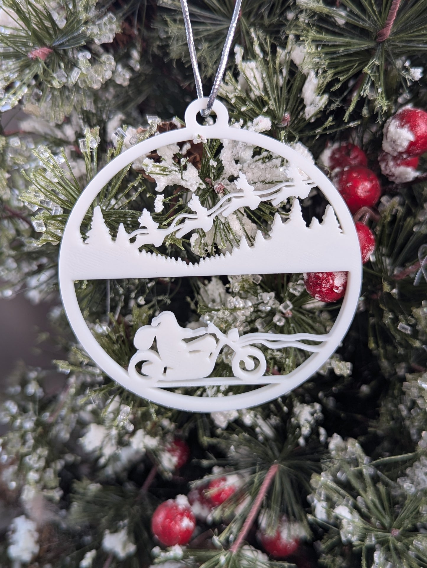 Set of 5 3D Printed Motor Sport Santa Ornaments – Unique Christmas Decoration for Tree & Holiday Decor