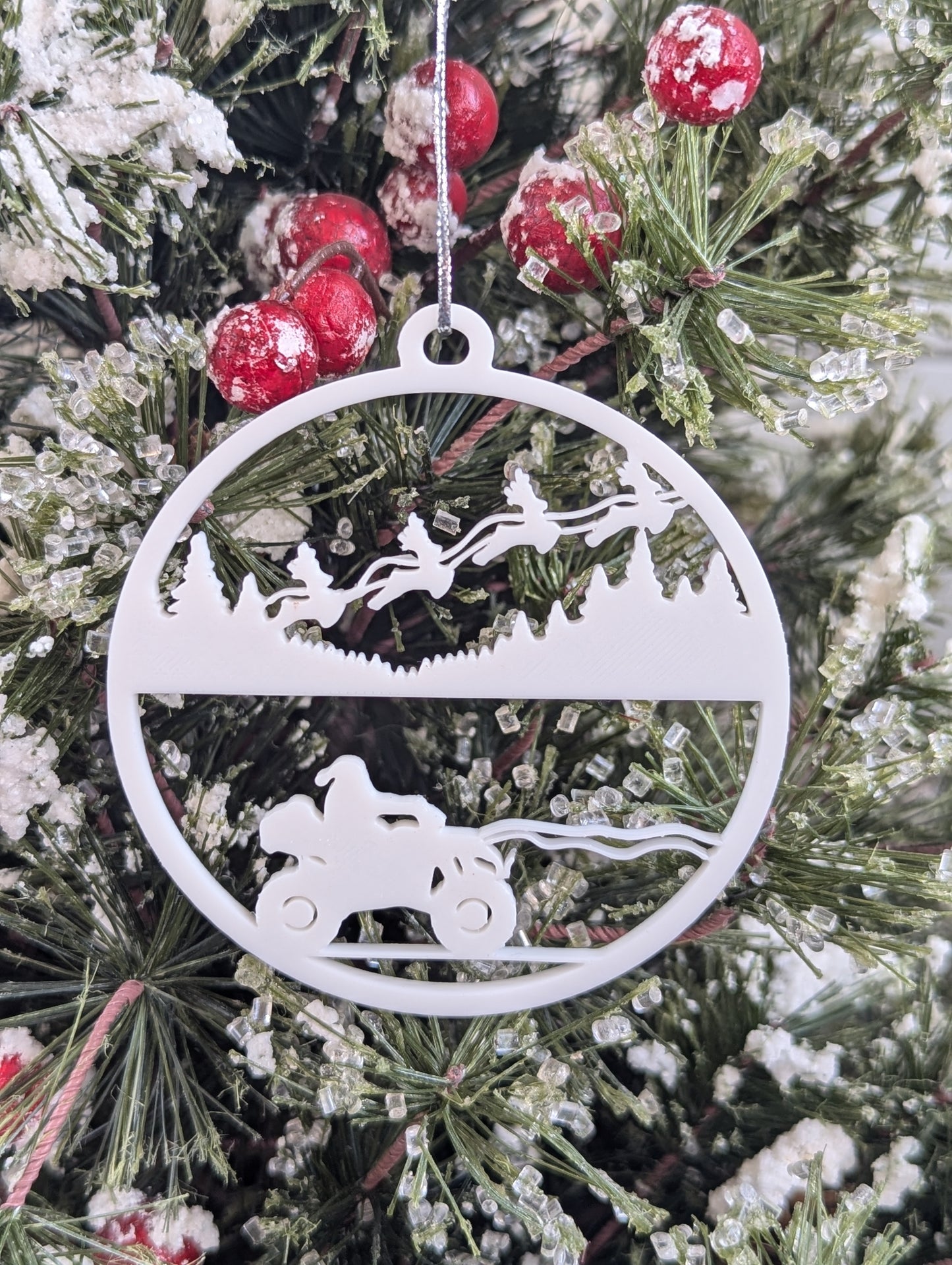 Set of 5 3D Printed Motor Sport Santa Ornaments – Unique Christmas Decoration for Tree & Holiday Decor