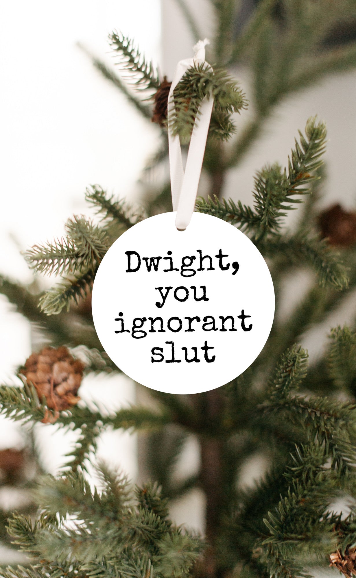 Funny Office-Inspired Christmas Ornament - 'Dwight, You Ignorant Slut' Quote Gift