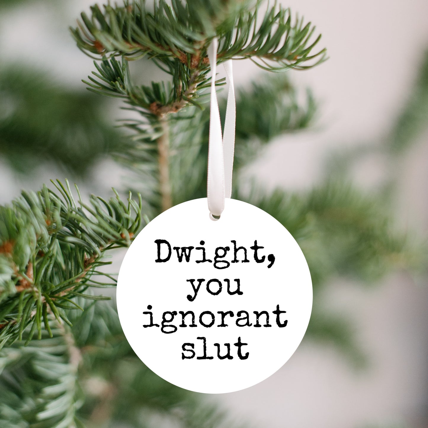 Funny Office-Inspired Christmas Ornament - 'Dwight, You Ignorant Slut' Quote Gift