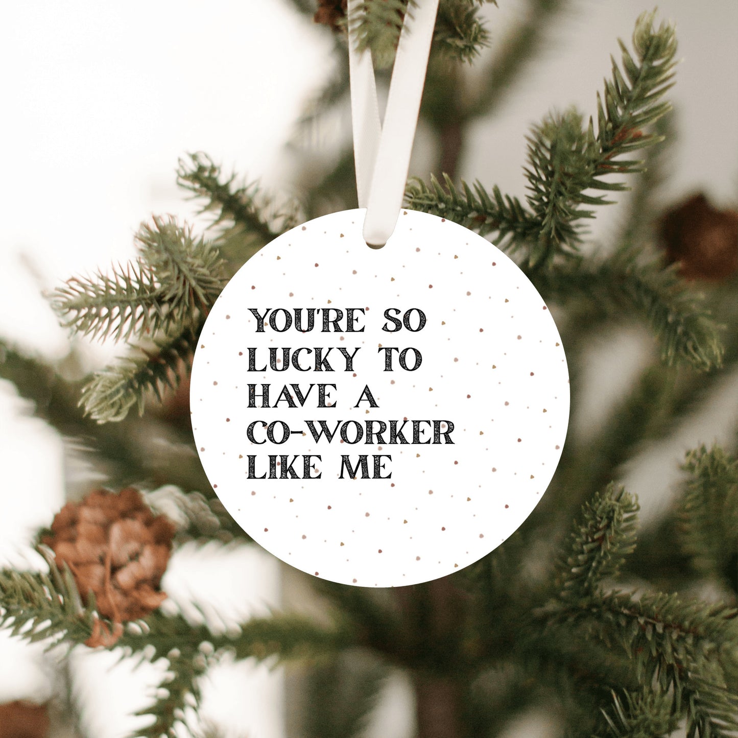 Funny Coworker Gift • Small Round Christmas Ornament • “You’re So Lucky to Have a Coworker Like Me” • Office Holiday Gift • Secret Santa Present