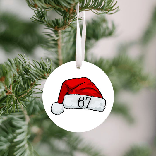 “67” Christmas Ornament • Funny Viral Trend Ornament • Holiday Tree Decor • Gift for Friends • Round Plastic Ornament • Made in USA