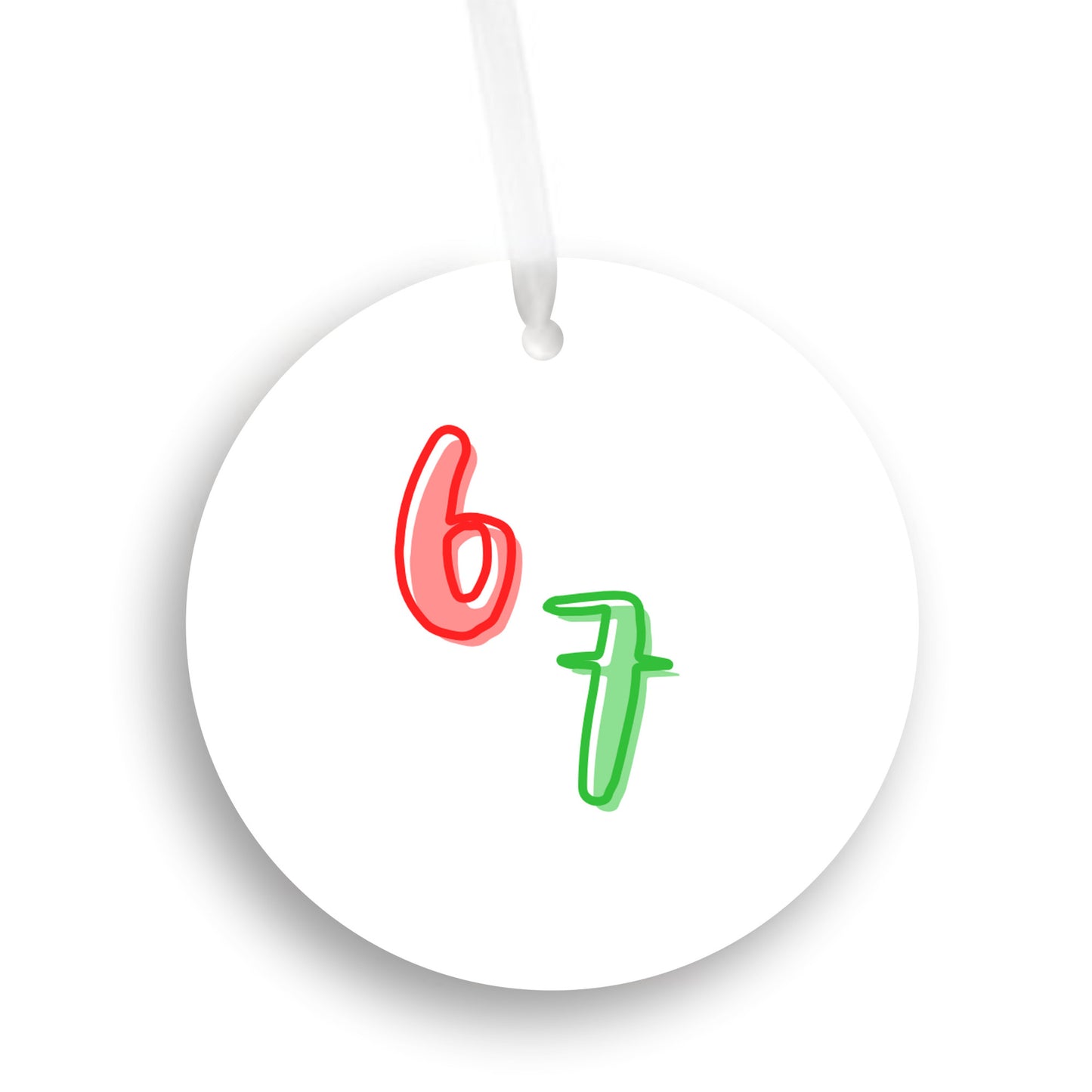 67 Christmas Ornament • Funny Viral Trend Ornament • Holiday Tree Decor • Gift for Friends • Round Plastic Ornament • Made in USA